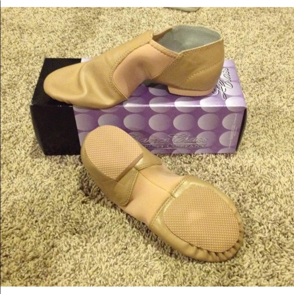 Adult 5-13 M Caramel Tan Leather Split Sole Slip On Jazz Boot Dance Shoes NIB